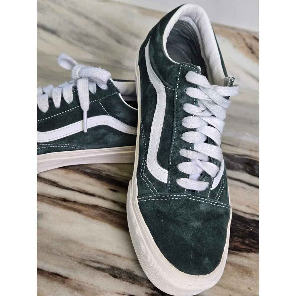 Vans Old Skool Forest Green Suede Low Top Skate Sneakers White Stripe M‎ 8 w 9.5